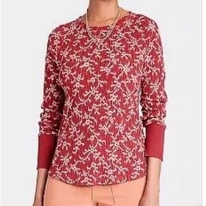 NWT Burgundy Floral Print Long Sleeve Waffle Knit Top XXL